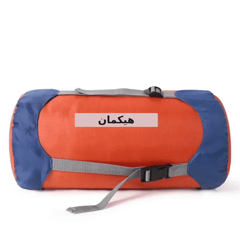 حقيبة مسحوبة مضغوطة ملونة بالأحمر والأزرق تحمل علامة "HIKEMAN" للرحلات والتخييم