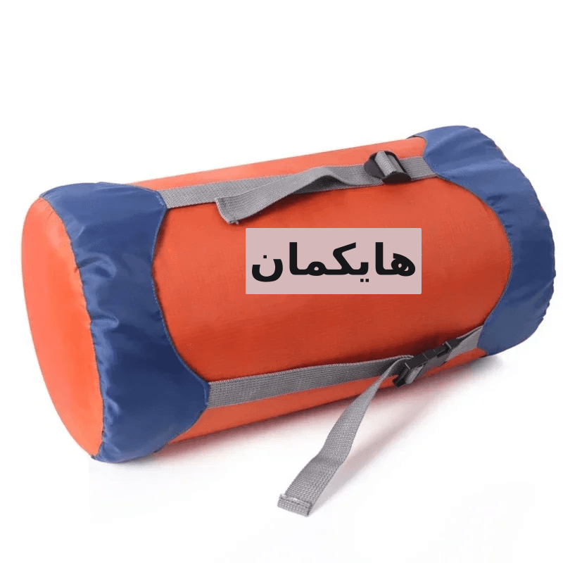 حقيبة تخزين مخصصة للمشي لمسافات طويلة، لونها برتقالي وأزرق، تحمل علامة HIKEMAN، مصممة لتخزين الأدوات والمعدات الرياضية