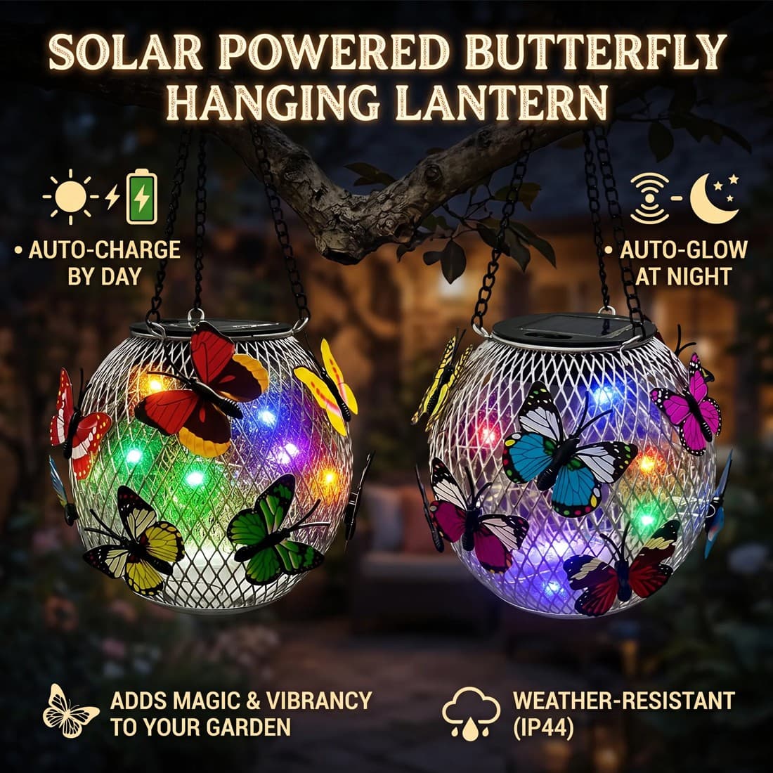 إضاءة شمسية خارجية — 2pcs Hanging Butterfly — صورة 3